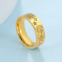 Skyrim Stainless Steel Moon Star Rings for Women Men 6MM Wide Boho Aesthetic Finger Rings 2024 Trend Wedding Couple Jewelry Gift