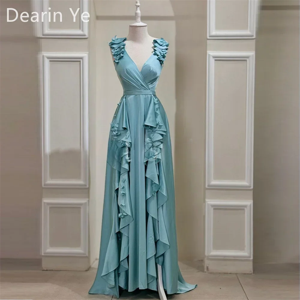 

Customized Prom Dress Formal Evening Gown Dearin V-neck A-line Floor Length Skirts Draped Layered Sleeveless Bespoke Occasion Dr