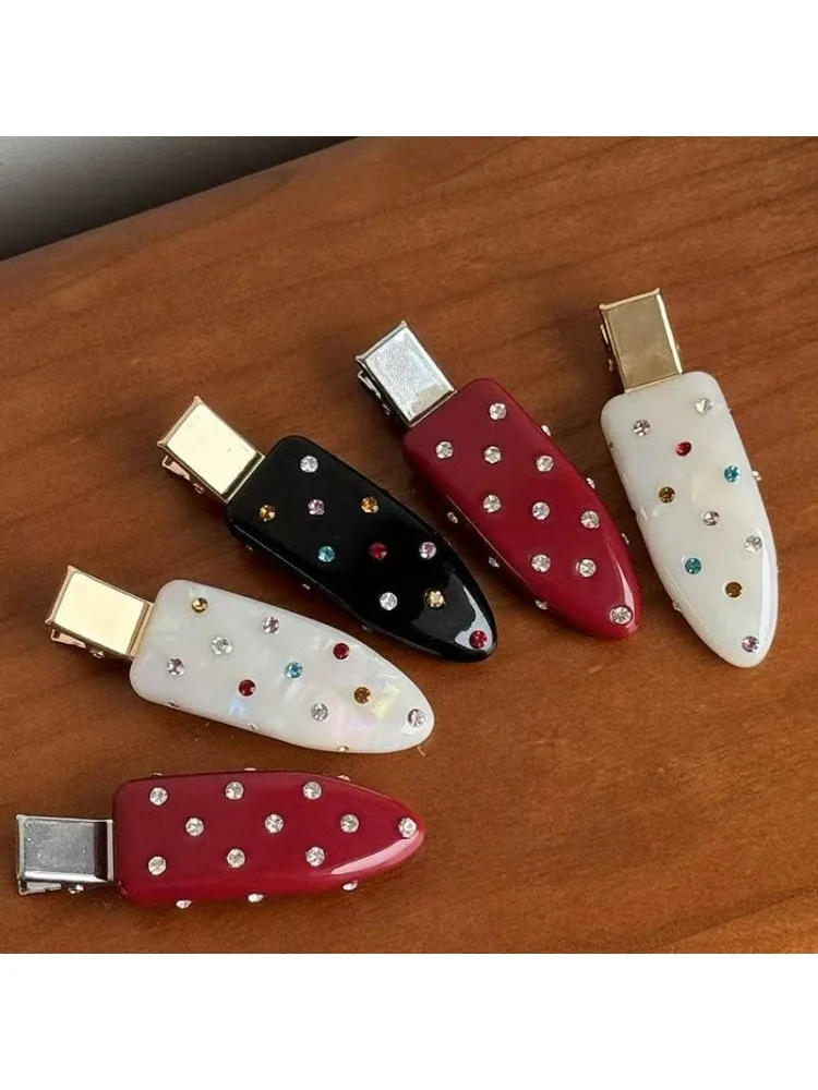 2025 Korean Style Colorful Rhinestone Duckbill Clips Chic Acetate Hair Clamps Snag Free Side Bangs Luxury Hairpins Accessories