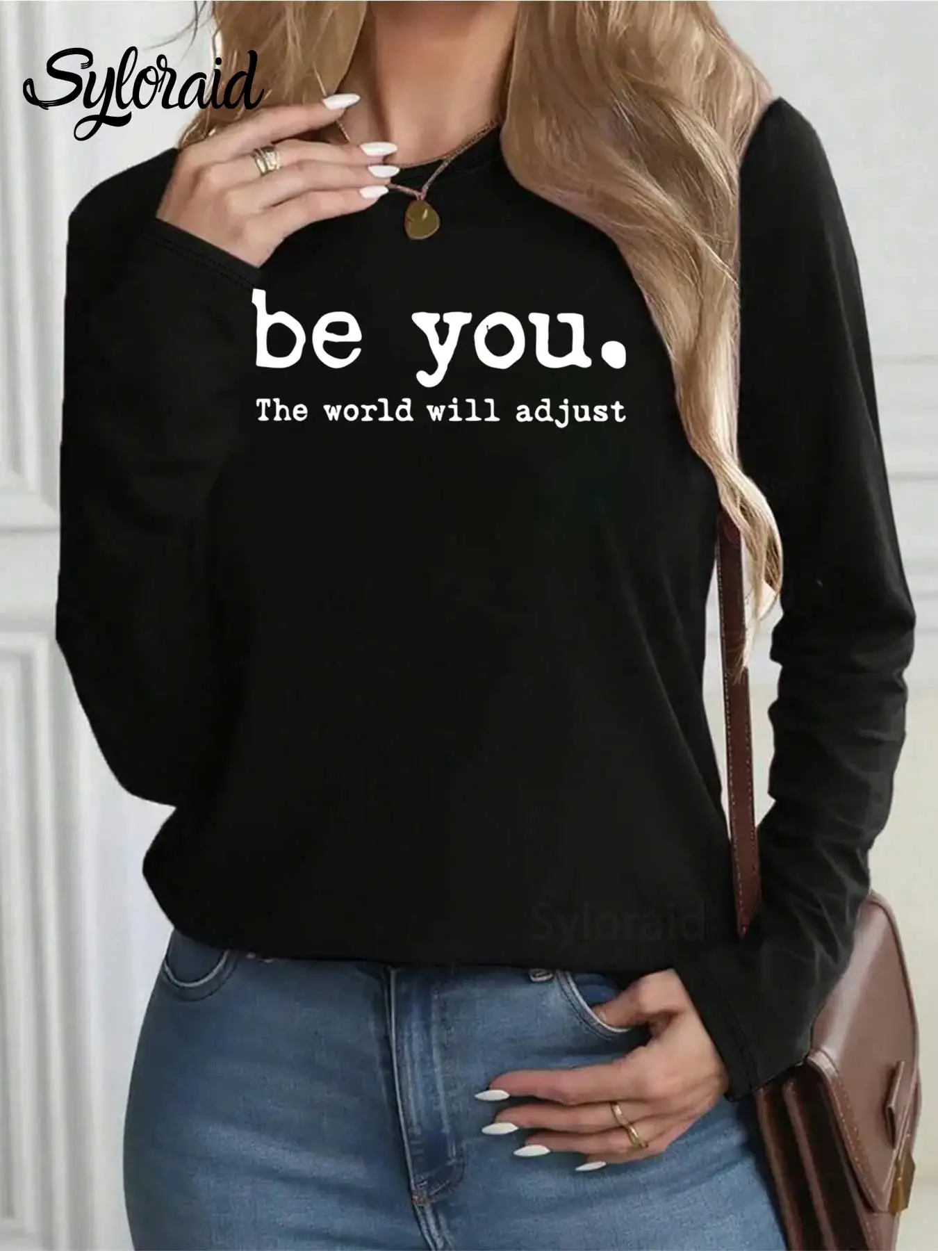 تي شيرت نسائي بأكمام طويلة Be You تي شيرت مضحك اقتباس قميص عصري برقبة دائرية كاجوال #2