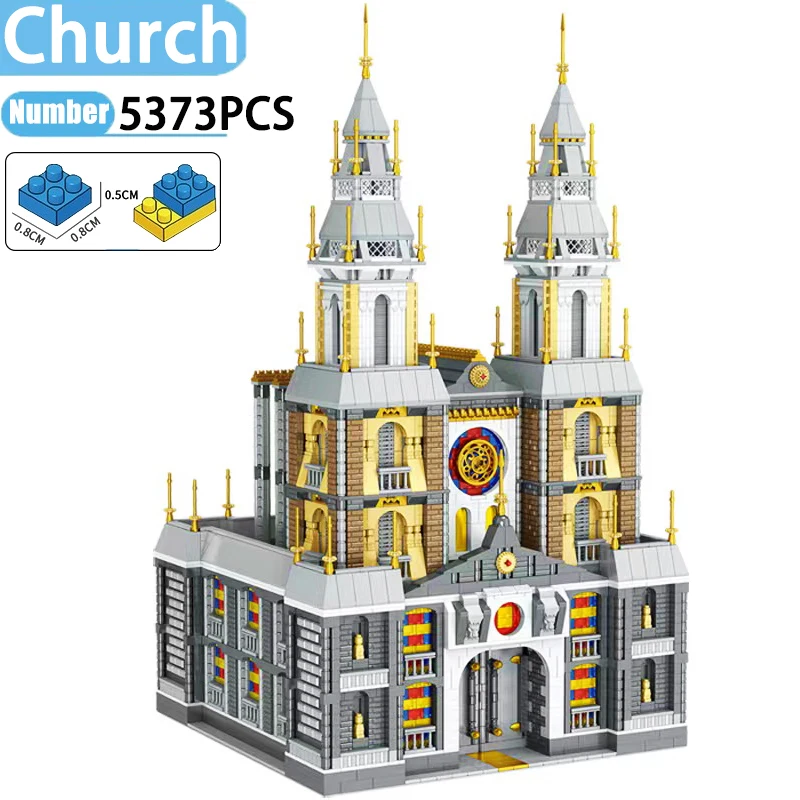 عرض الشارع كنيسة القرون الوسطى الأوروبية الجديدة بنة صغيرة قلعة الفارس وحدات الطوب الصغير لعب للطفل هدية عيد ميلاد MOC #6