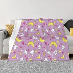 Moon Pattern Wool Blankets Cute Star Rabbit Funny Throw Blankets for Home 125*100cm Quilt