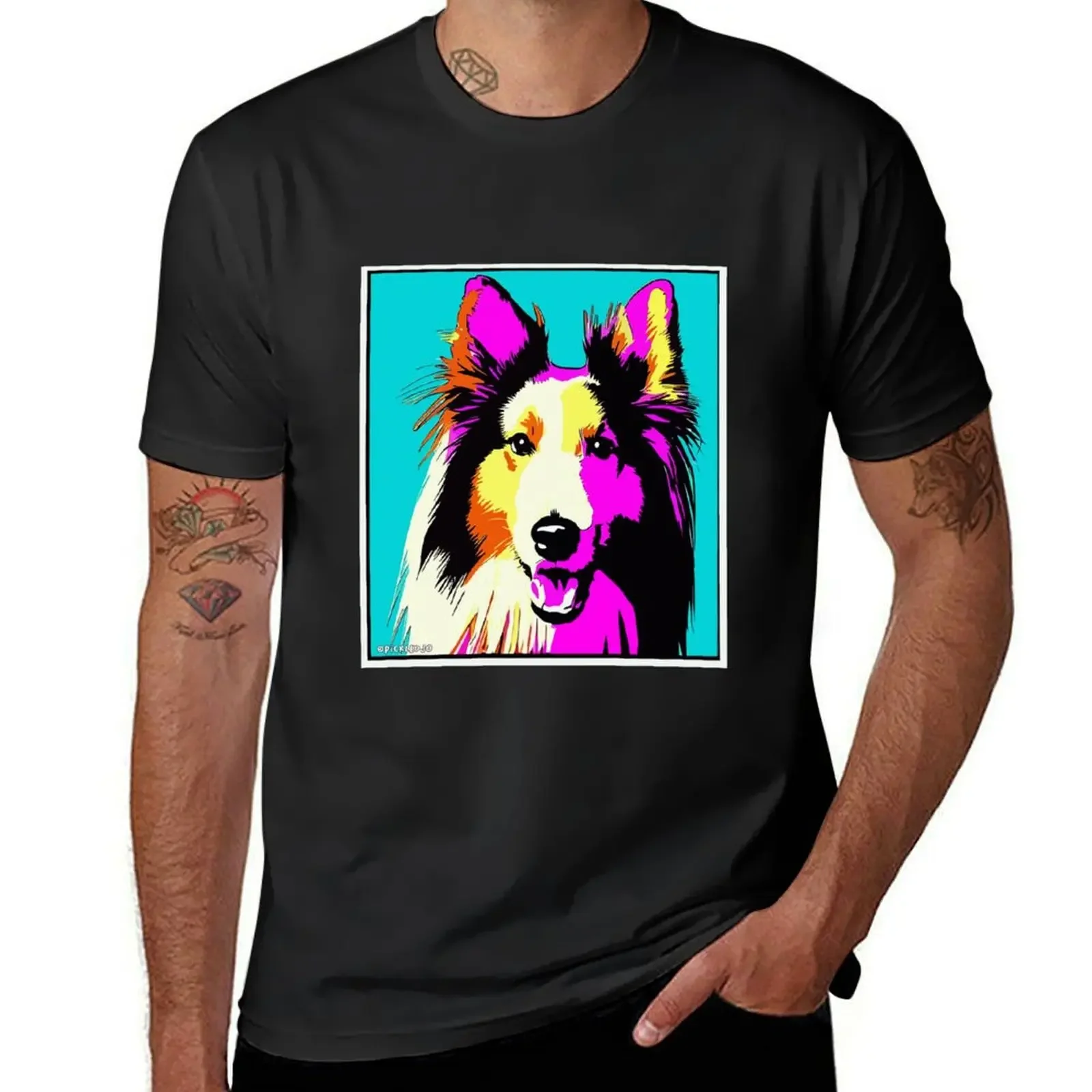 Happy Collie Pop Art T-Shirt tops customs graphics plus size tops t shirts for men graphic