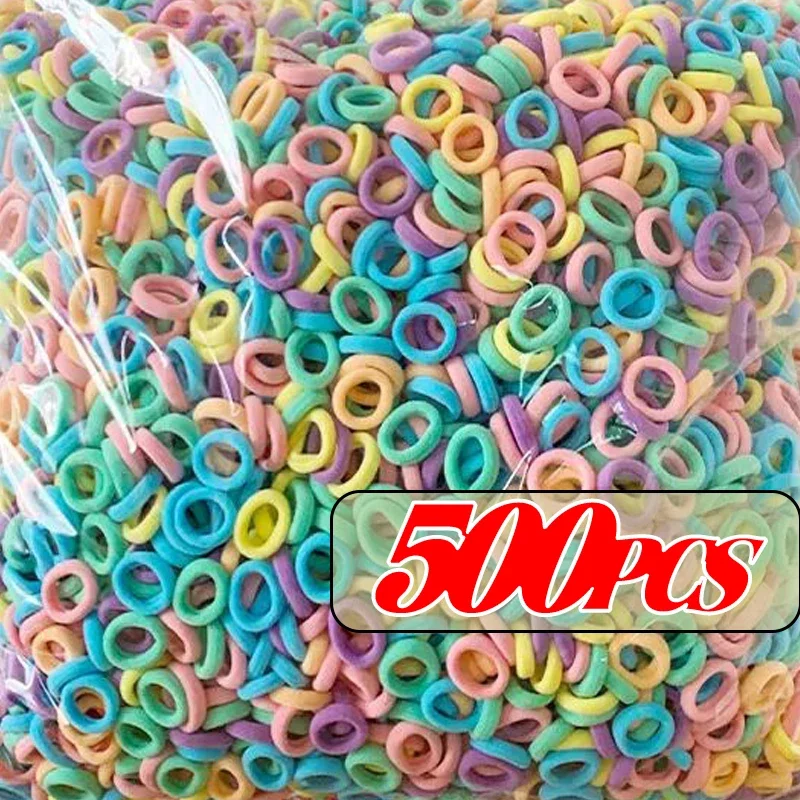 500pcs Children's High Elasticity Hair Ties Girls Simple Color Towel Ring Harmless Hair Headrope Towel Ring Band Baby Hairties