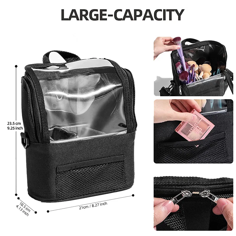 Transparente PVC Maquiagem Brush Holder, Clear Cosmetics Tool Organizer, Saco com bolsa de ombro