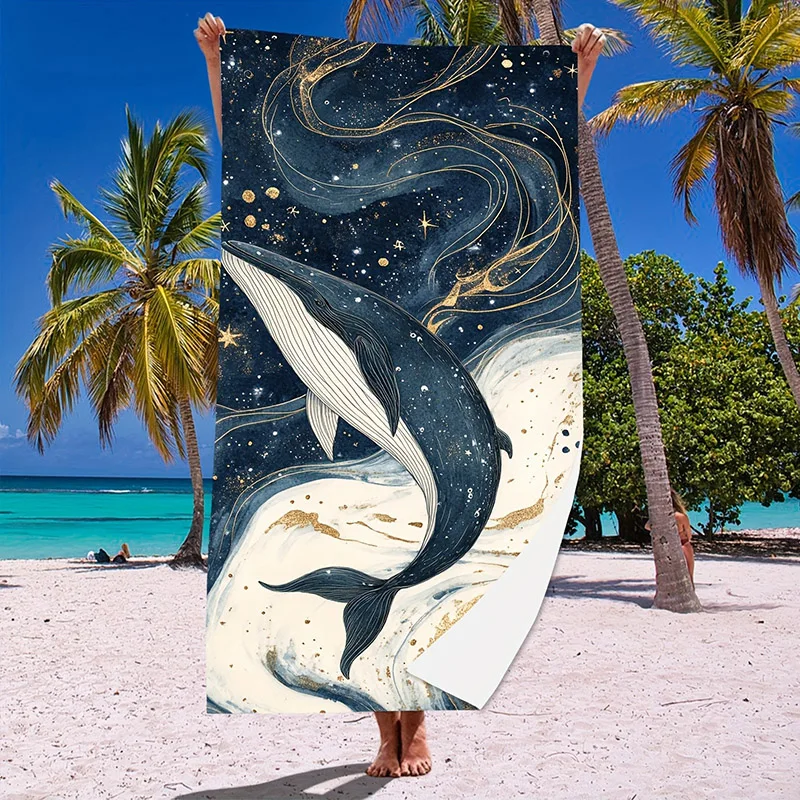 Whale & Galaxy Design Beach Towel Patterned Sunscreen And Windproof Suitable For Swimming Pool Camping Travel Blanket
