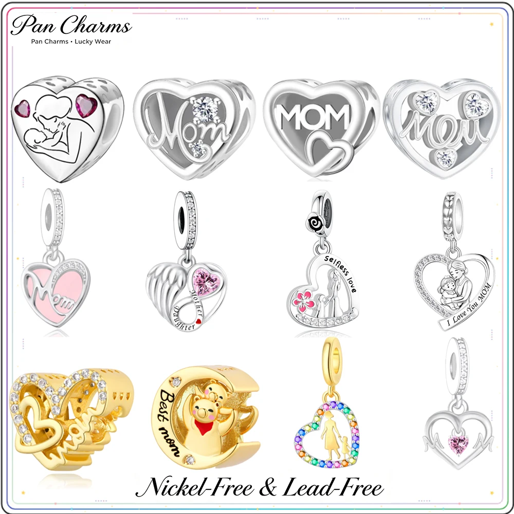 Pan charms Mother‘s Day Mom Heart Pendant Charm Bead Love Jewelry Gift for Closest Person Bracelet Necklace DIY Supplies Women