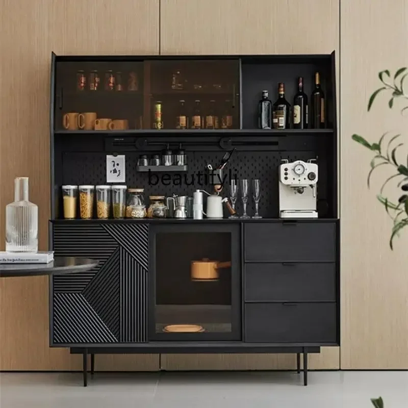 

l Nordic meal side solid wood tea against the wall integrated storage wine cabinet simple black cabinet