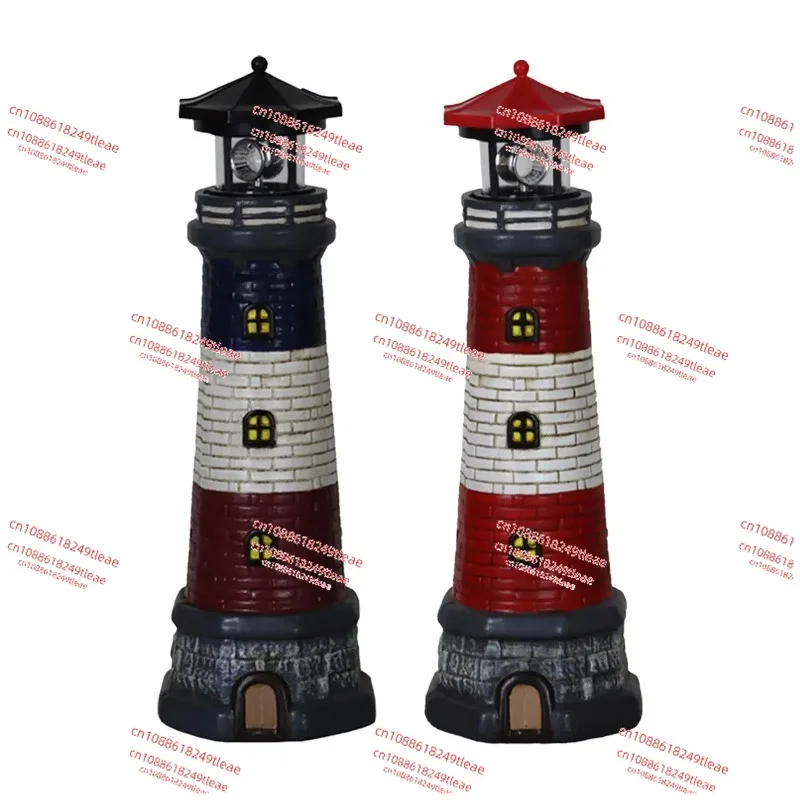 Lighthouse Figurine with Solar Powered Light Height 37.5cm with Rotating Beacon