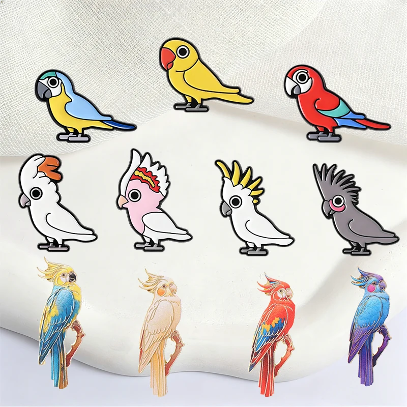 Colorful Cartoon Cockatoo Macaw Badge Cute Parrot Enamel Pins Fashion Lapel Brooches Backpack Clothes Jewelry Gift for Friends