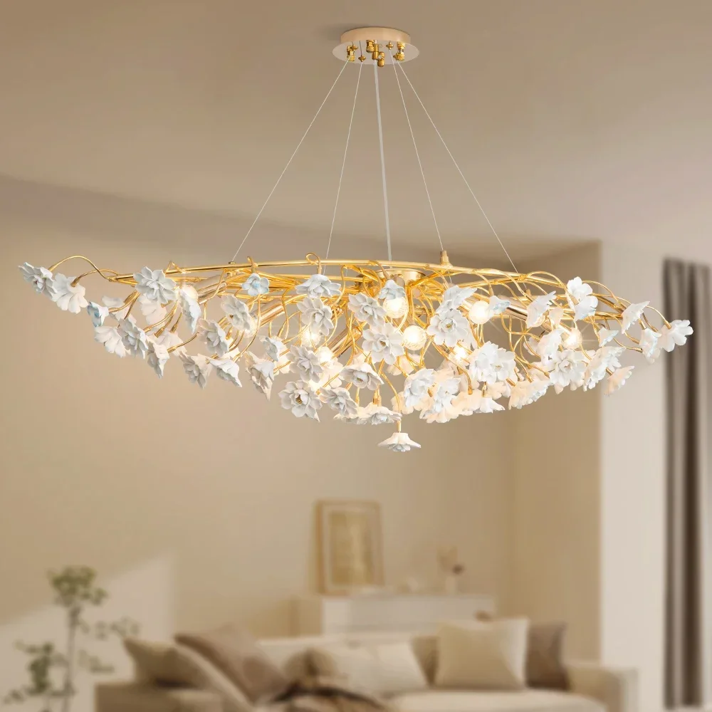 Artpad French Flower Ceiling Chandelier Girls Bedroom Living room Ins Creative Hanging Chandelier Pendant Lamp Home Decor