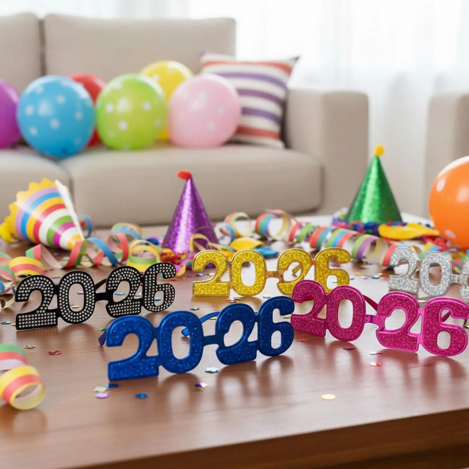 

Новогодние очки, блестящие очки, 2026 вечерние очки, 5 шт., реквизит для фотосессии, мужчины, женщины, семейные гости, в помещении и на открытом воздухе