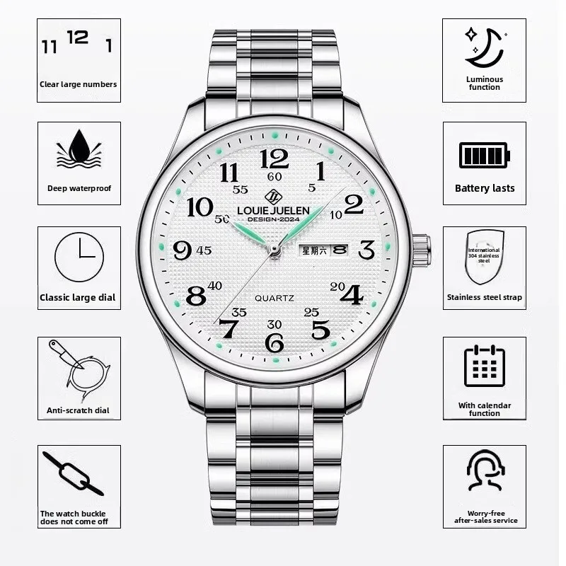 Hot Selling Elderly Large Dial Couple Watch Waterproof Luminous Calendar Watch