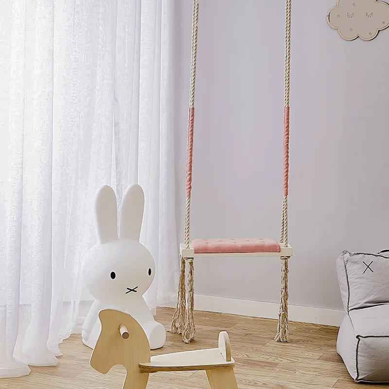 INS Solid Wood Child Swing Chair Kid Hanging Set Children Toy Rocking Seat with Cushion Safety Baby Indoor Baby Room Decor