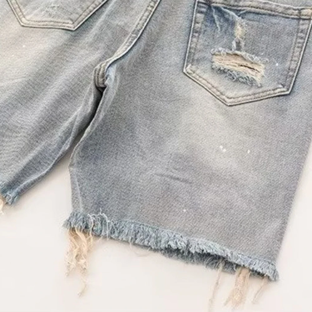 Ens Summer Distressed Shorts Fashion Slim Ripped Short Jeans Vintage Streetwear Straight Fit Ripped Holes Knee Length Distressed