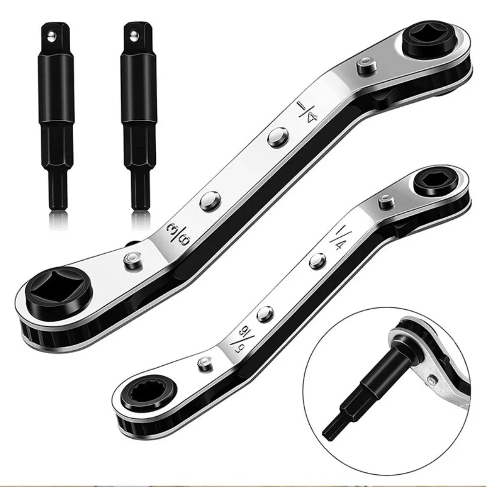 4-in-1 Quad-Size HVAC Service Wrench Set Hex Bit Adapter Adjustable Air Conditioner Valve Wrench