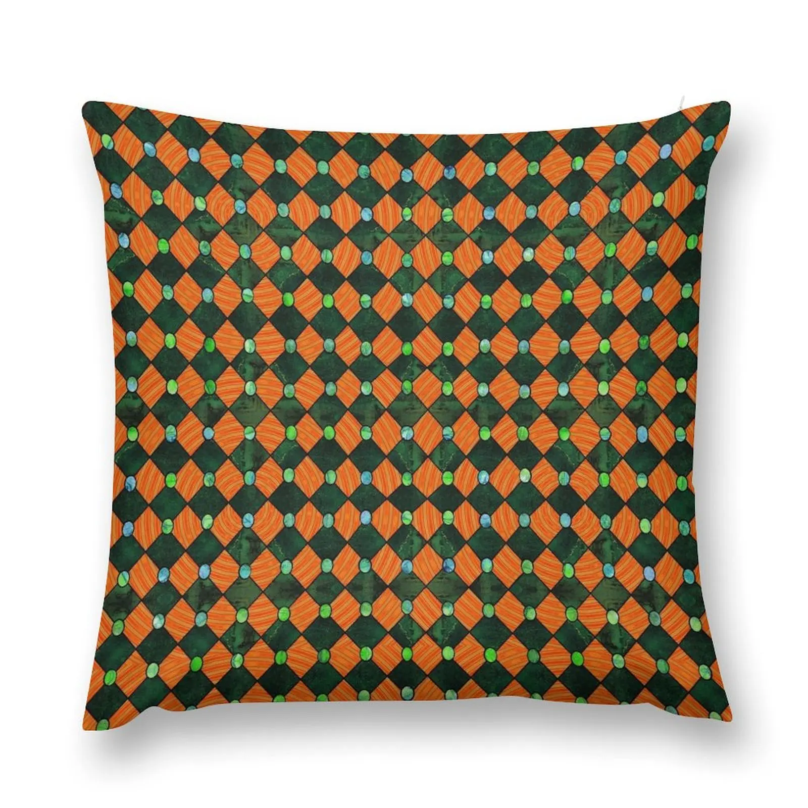 Harlequin in Orange and Green Throw Pillow ornamental pillows Cushions Home Decor pillow