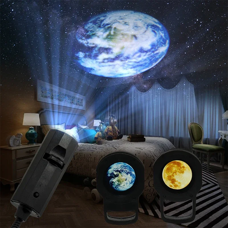 3D Moon Earth Night Light Projector Kids Cute Bedroom Background Wall Decor Projectors USB Plug Car Roof Decor Atmosphere Lamp