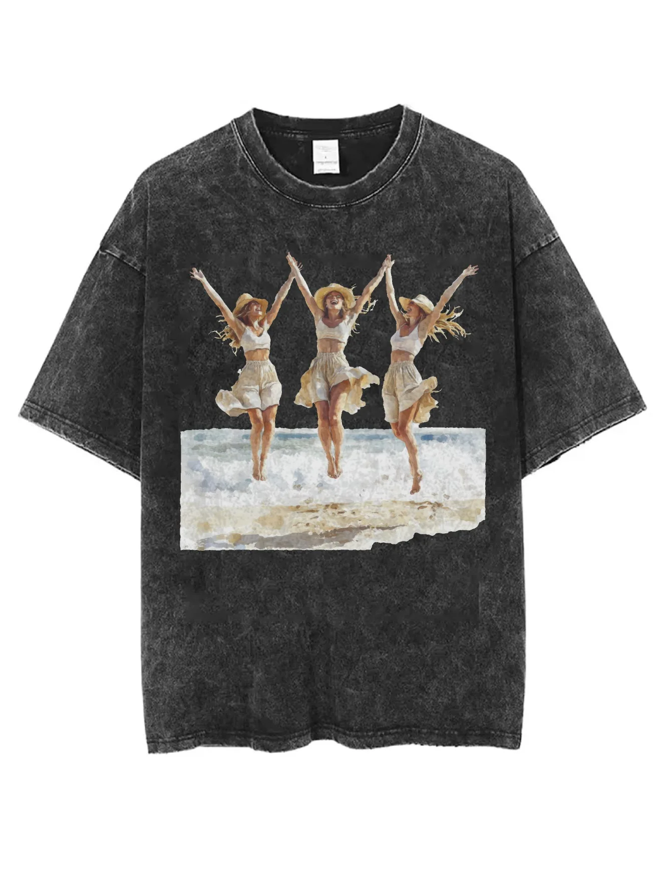 تي شيرت أسود مريح فضفاض ومغسول للرجال والنساء برقبة دائرية وطباعة الهالوين، قميص كاجوال شتوي الأكثر مبيعًا