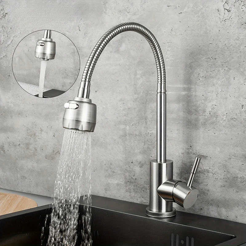 

Single Cold Water Kitchen Faucet Universal Rotation 304 Stainless Steel Single Handle Black Color Deck Mounted Sink Water Tap