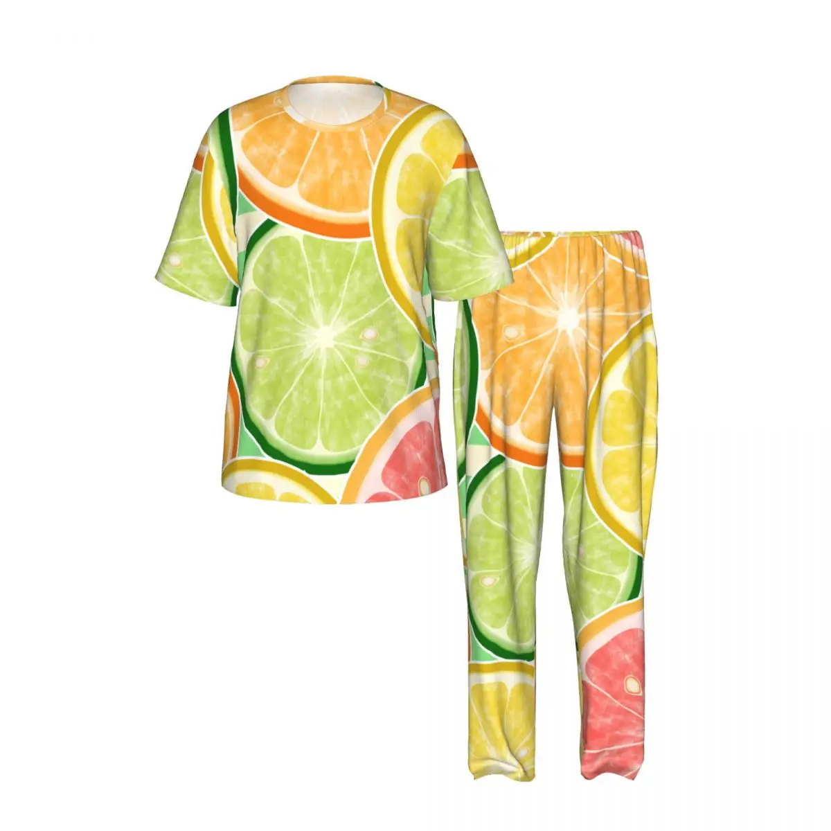 Sleepwear Summer Spring Home Clothes Lemon Orange Mandarin Grapefruit Short Sleeve Long Pant Nightwear