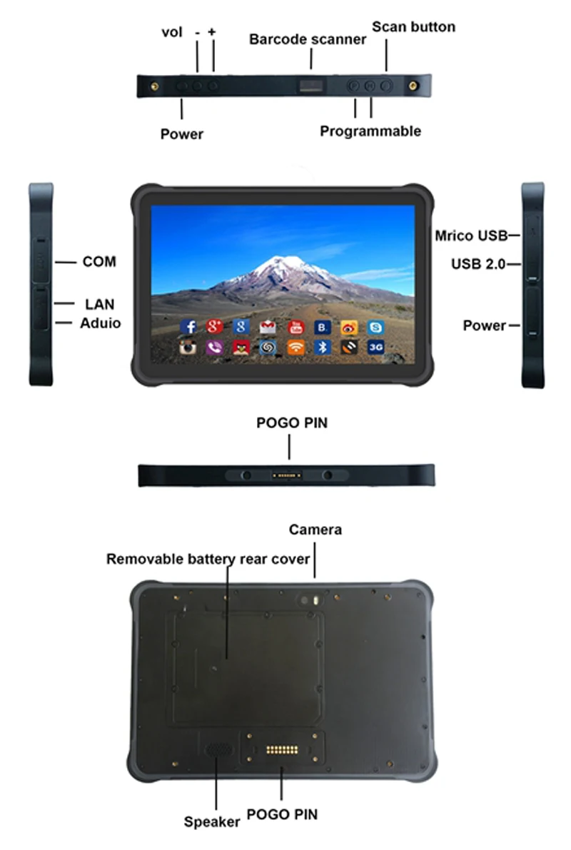 10.1-Inch Android 11.0 OS Rugged Tablet 6GRAM 128ROM Barcode Scanner UHF RFID Waterproof Industrial Computer ST11-A