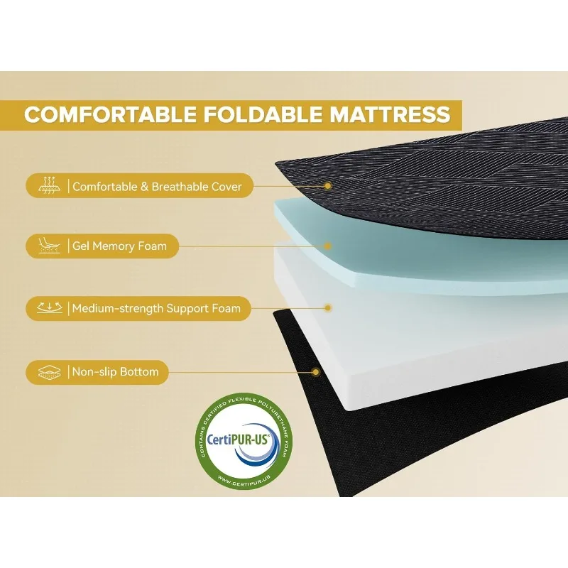 Kasur Lipat Ukuran Queen, Kasur Lipat 6 Inci, Matras Busa Memori Lipat Tiga Dengan Penutup yang Dapat Dilipat dan Dicuci
