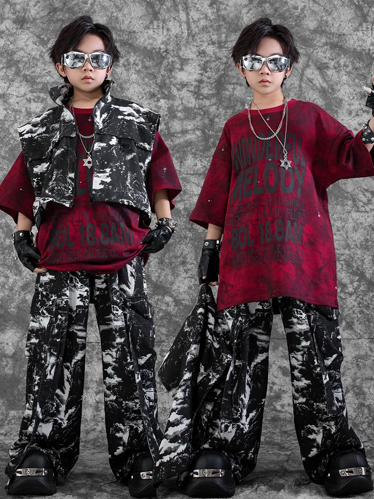 Oversize Street Dance Kleding Kinderen Jongens Jazz Prestaties Outfit Tie-Dye Vest Shuffle Broek Hip Hop Dans kostuum 3940