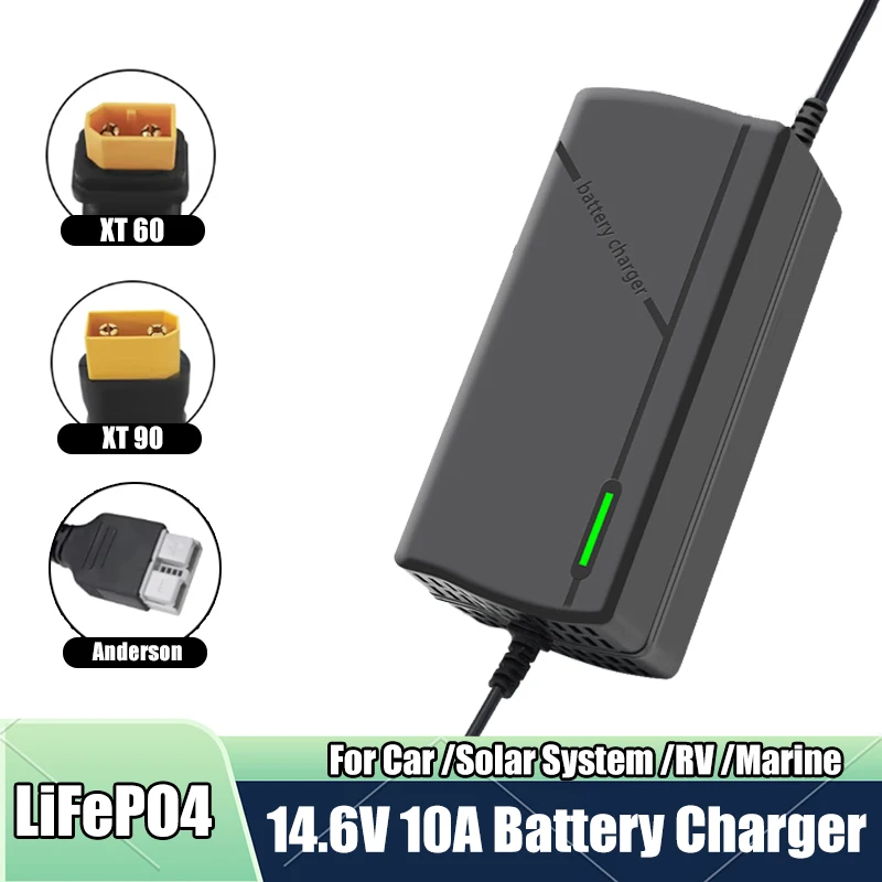 EU Plug 14.6V 10A Lithium Iron Phosphate Charger WIth XT60/XT90/Anderson Fast Charger For 12V LiFePO4 RV Solar Boat Batteries