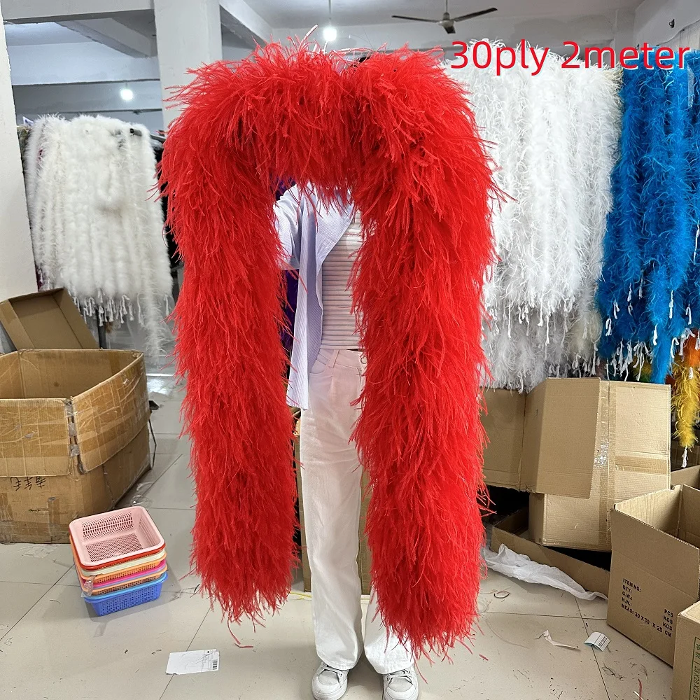 2Meter Ostrich Feathers Boa 3-30ply Thick Ostrich Boa High Quality Feather Trim for Clothig Wedding Dress Decor plumas Shawl