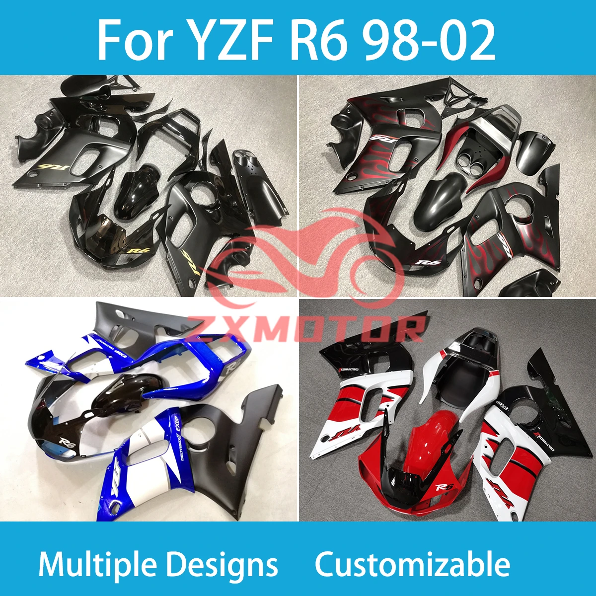 YZF-R6 98 99 00 01 02 Moto Cross Fairng Kit for Yamaha YZF R6 1998-2002 Motorcycle Fairings