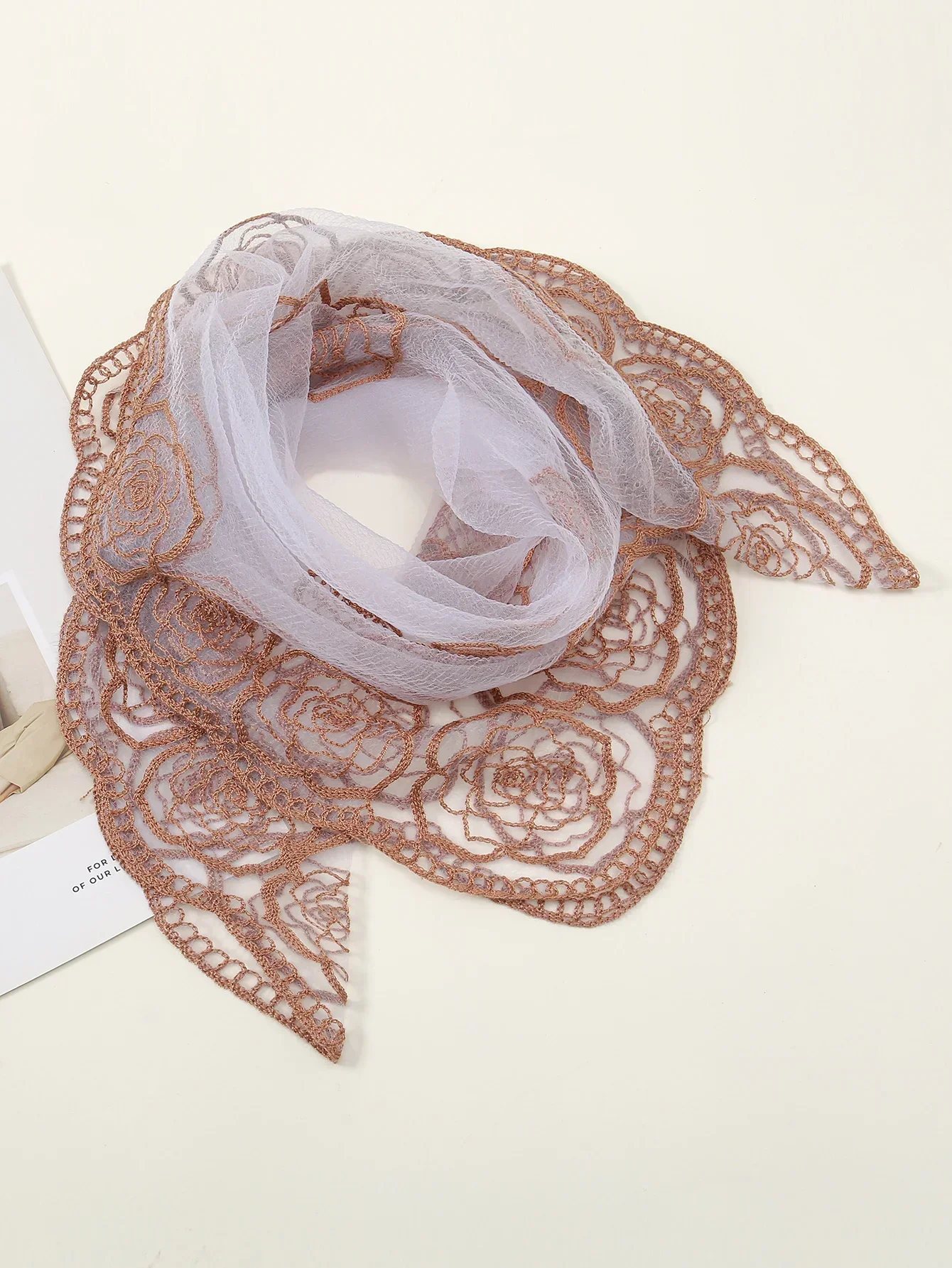 

80*80cm Lace Square Bandanas Style Rock Embroidery Floral Headband Net Breathable Hijab Through Headscarf Muslim Woman Veil