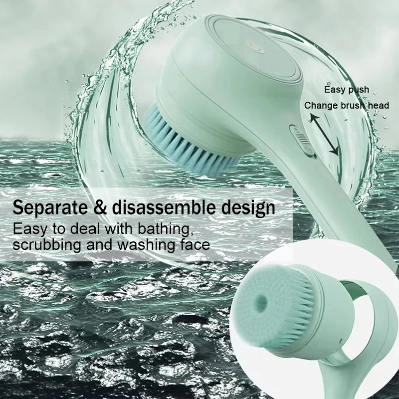 Electric Bath Scrubber, Automatic Long-Handle Brush for Back & Body Exfoliating, Waterproof Shower Tool