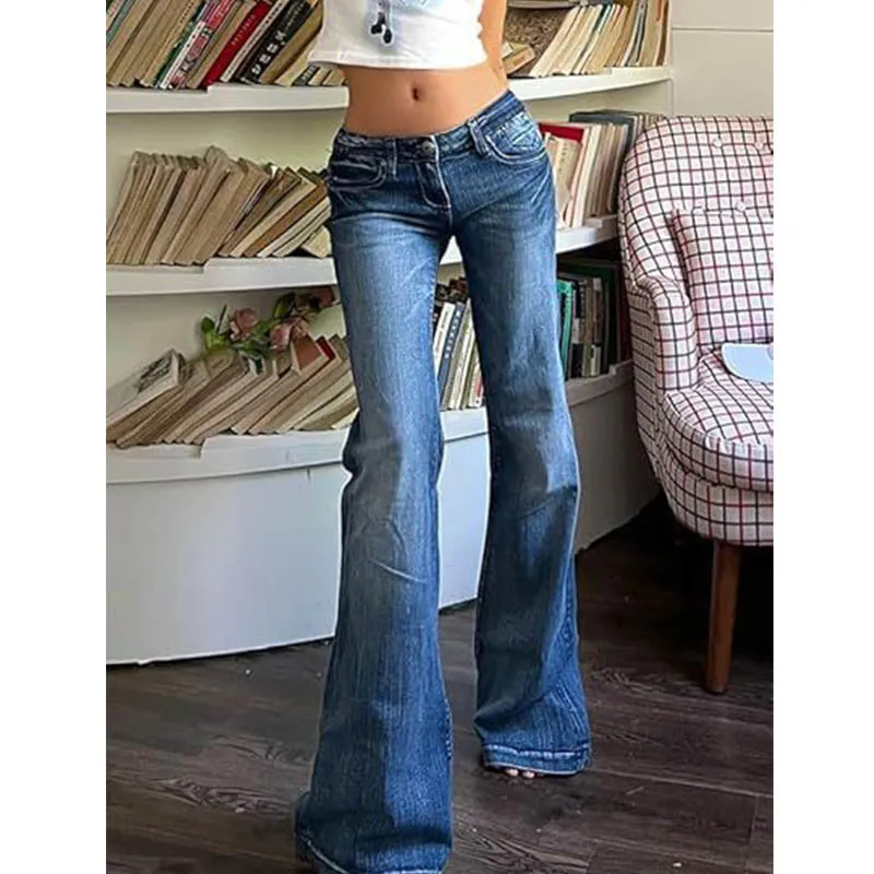 

Women's Vintage Color Y2K High Waist Denim Flared Pants Slim Fit Stretch Streetwear Jeans Straight Trousers