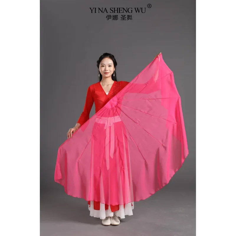 빅 사이즈 팬 베일 부드러운 쉬폰 원단 그라데이션 플로위 오픈 댄스 소품 유연한 손잡이 라운드 원형 성인 쇼 의상 신상품