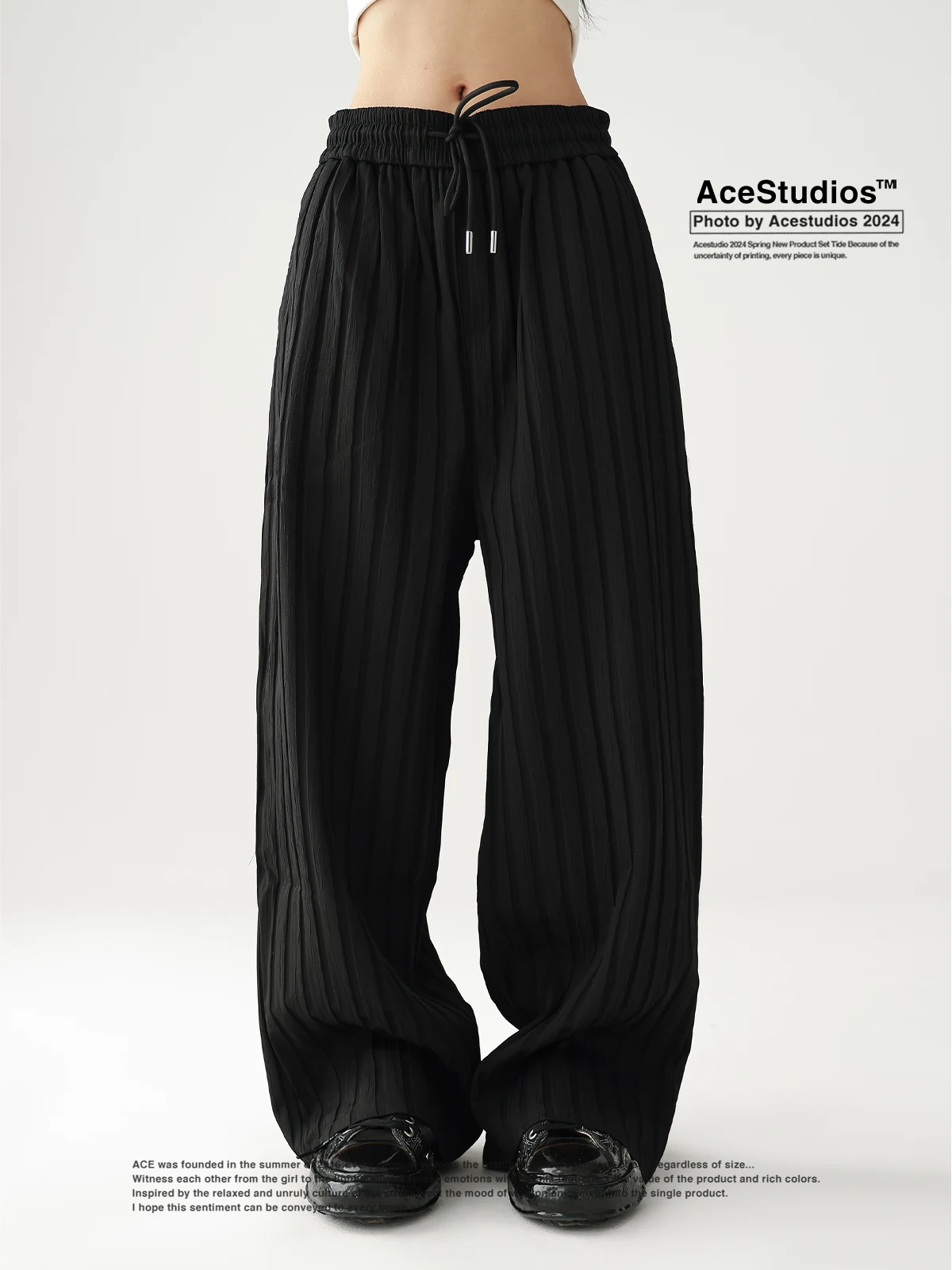 

Брюки женские Acestudios в американском ретро-стиле, свободные, широкие, с текстурной полосатой отделкой, длинные, повседневные, уличные, простые, с завышенной талией