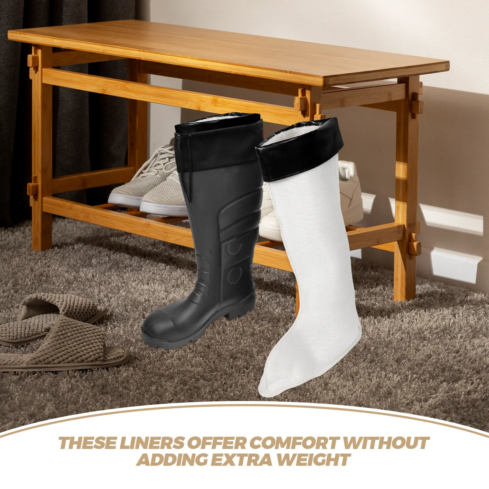 Warm Rain Boot Liner 38CM S Suitable 39-40 Waterproof Thermal Socks High Shaft Foldover Cuff EVA Cloth Lining Insulation Winter
