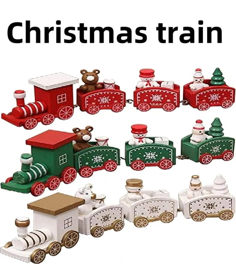 2024 Wooden Mini Train New Year Happy Decor Christmas Party Snowman Ornament Gift Home Decoration Holiday Present Model