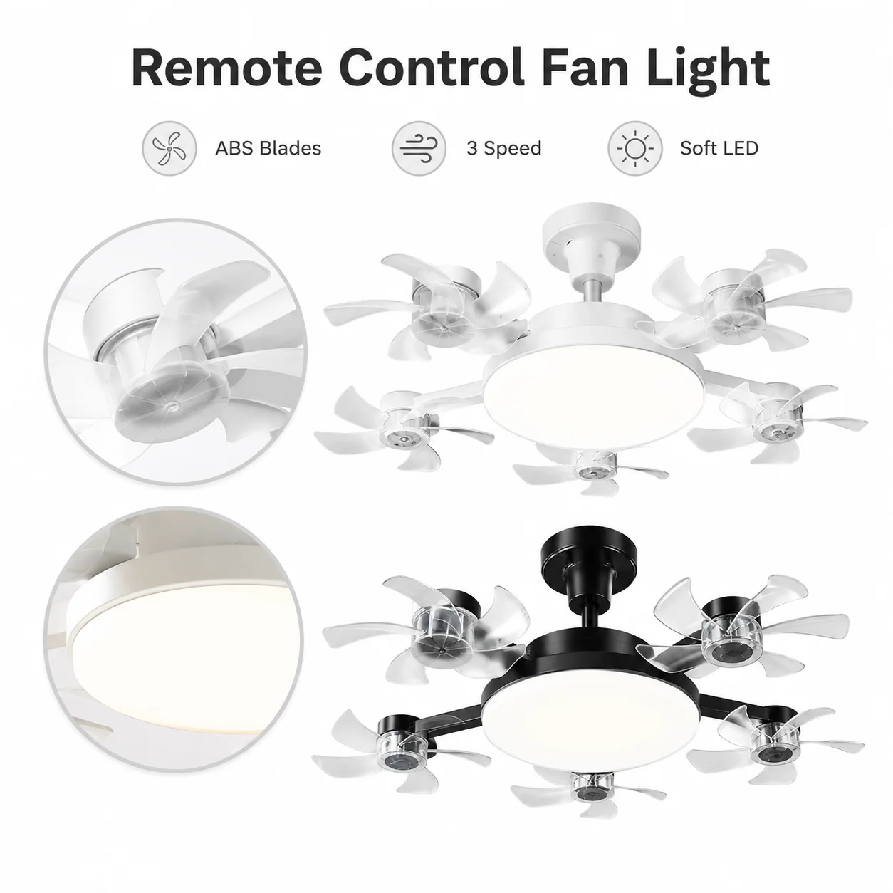Drone Inspired Ceiling Fan Light E27 Screw Base Remote Control Quiet Three Speed Adjustable Dimmable LED for Home Bedroom Decor