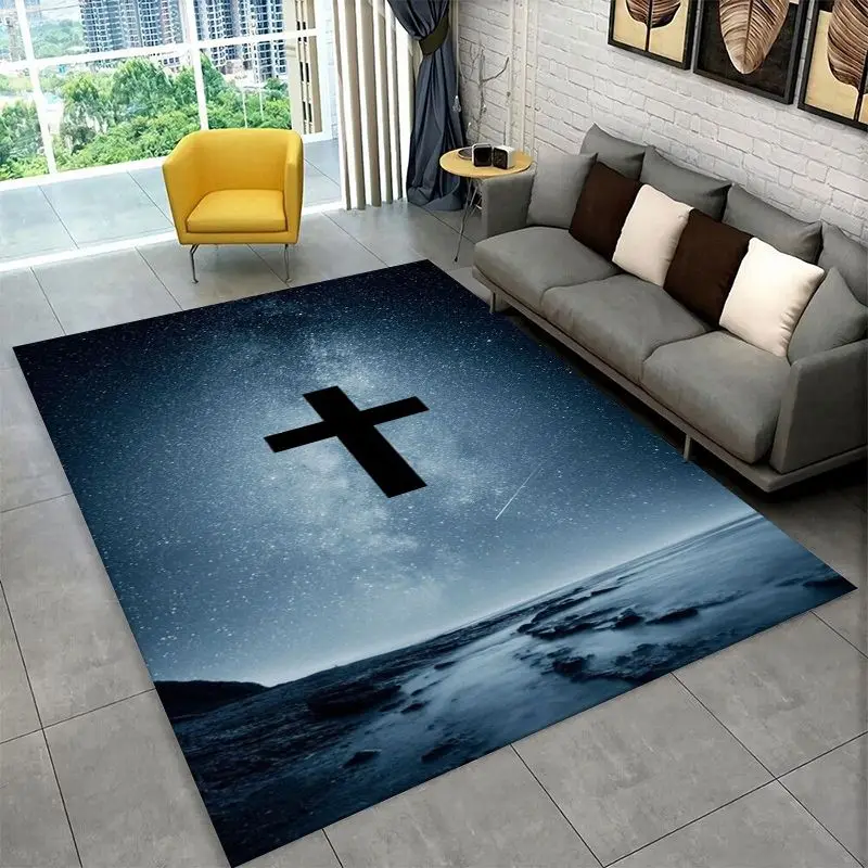 Classic Cross Bible Christian Faith Retro Large Area Rug Non-slip Durable Carpet for Bedroom Living Room Sofa Doormat Home Decor