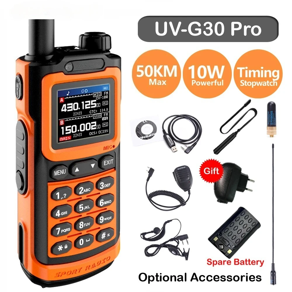 UV-G30 Pro 10W Walkie Talkie Long Range Portable Ham Radio UHF VHF Type-C Two-Way Radio Upgraded UV16 For Hunting