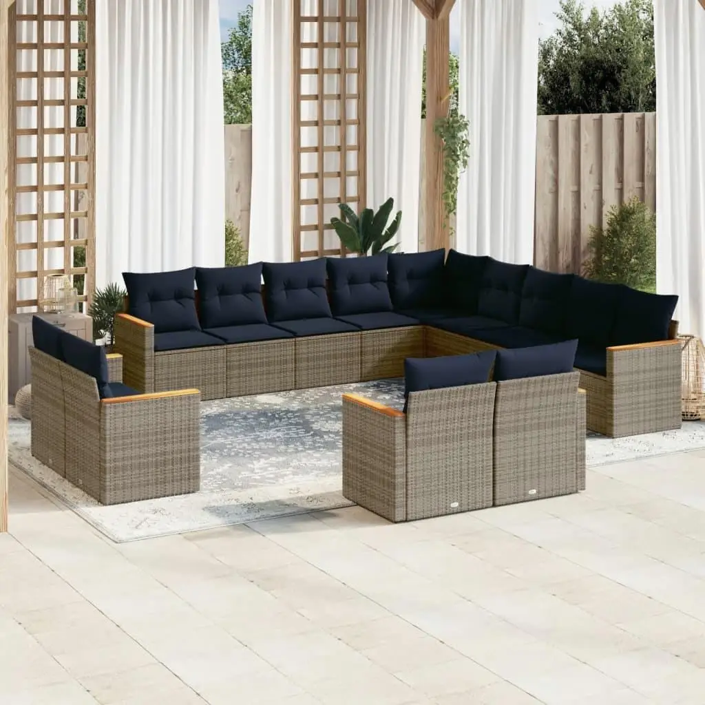 

Cozy 13 Piece Gray Poly Rattan Patio Sofa Set with Soft Cushions for Outdoor Relaxation