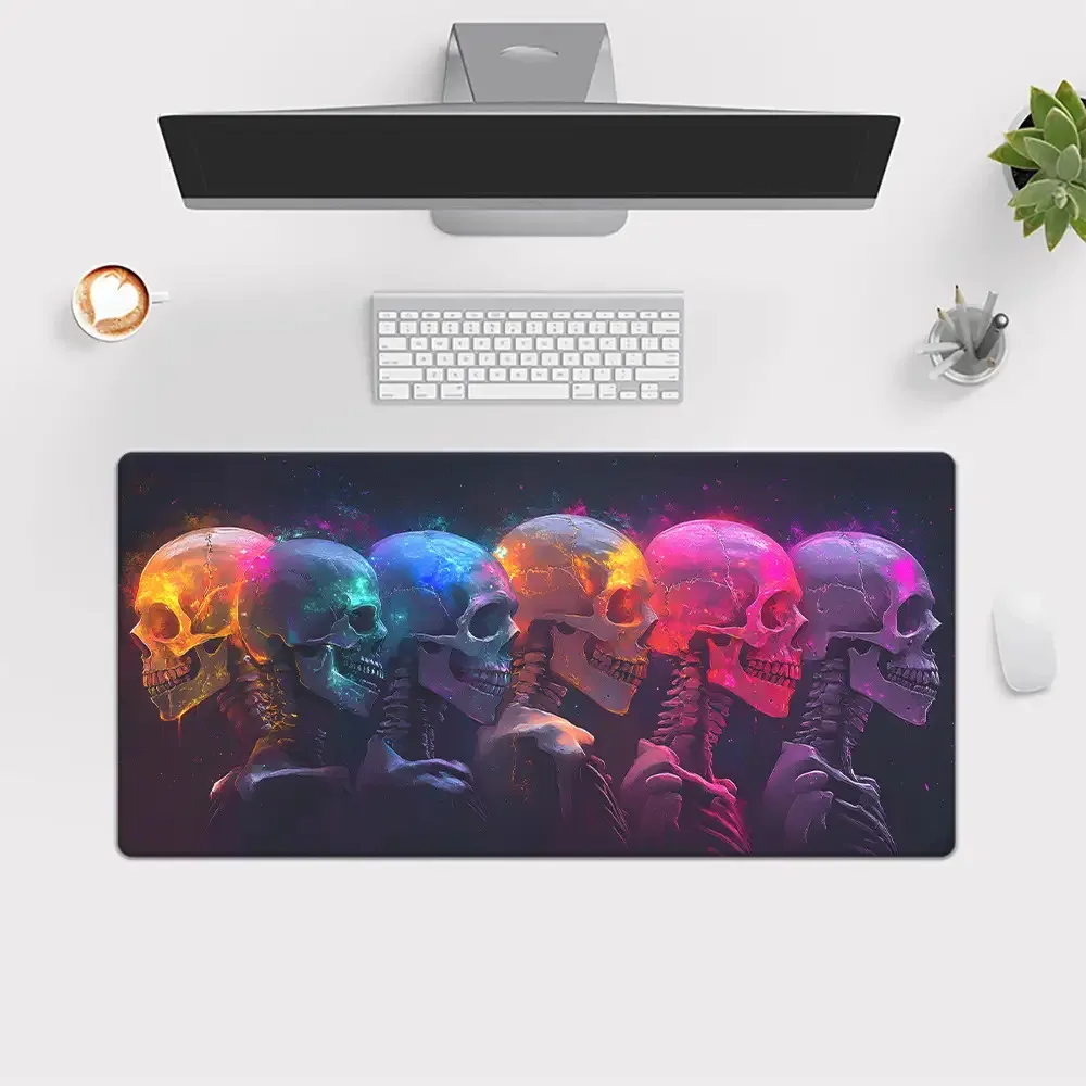 Neon Glow Skeletons XXL Gaming Desk Mat Large Mouse Pad Non-Slip Rubber Base Keyboard Mat for PC Office