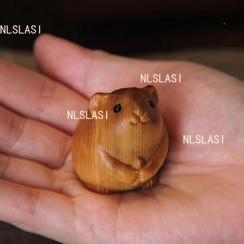 Cliff Cypress Hamster Woodcarving Cute Solid Wood Mouse Handle Piece Tea Pet Tea Table Decoration Ornaments Room Decoration
