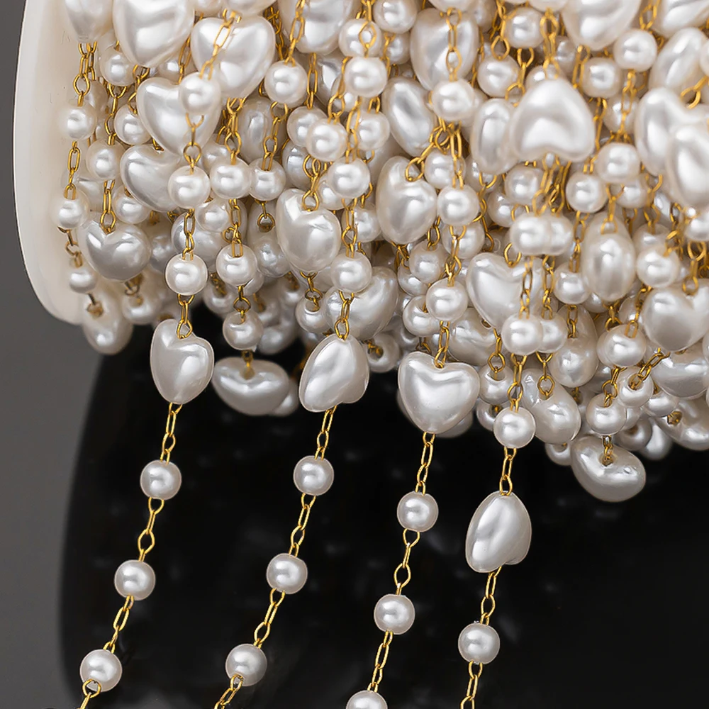 

1 метр цепочка из искусственного жемчуга сердце цветок бусина золотое ожерелье из нержавеющей стали цепи для изготовления ювелирных изделий DIY ремесленный браслет колье