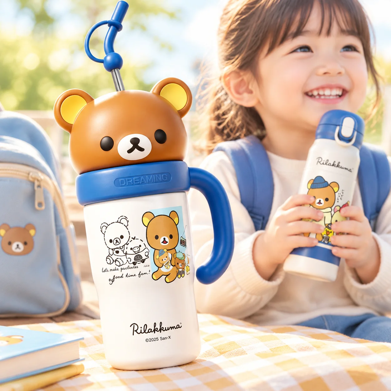 In Stock Rilakkuma 830/480ml Stainless Steel Vacuum Insulated Water Bottle Set Portable Straw Water Cup Gift For Surprise