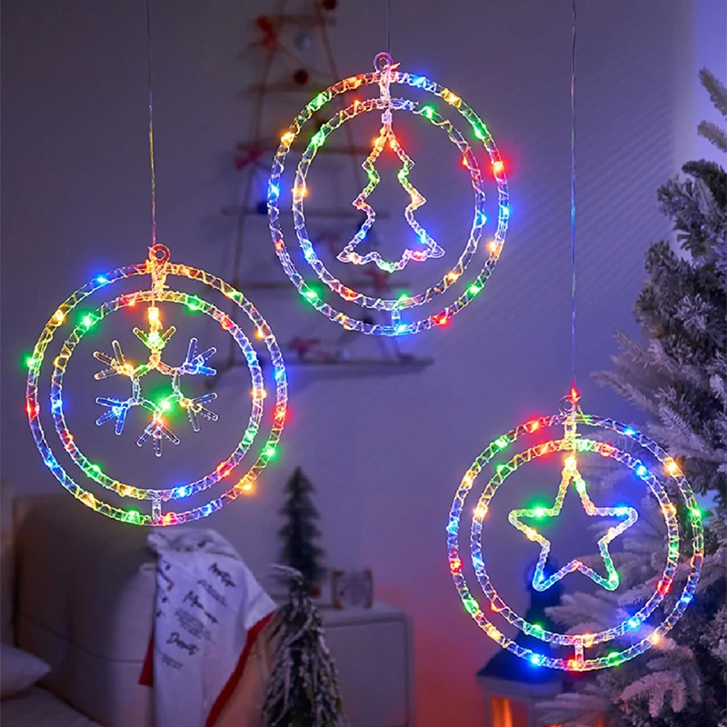 LED Christmas Hanging Light USB Button Spin Pendent Lights Star Home Decoration Lamp New Year Ornaments Party Christmas Lights