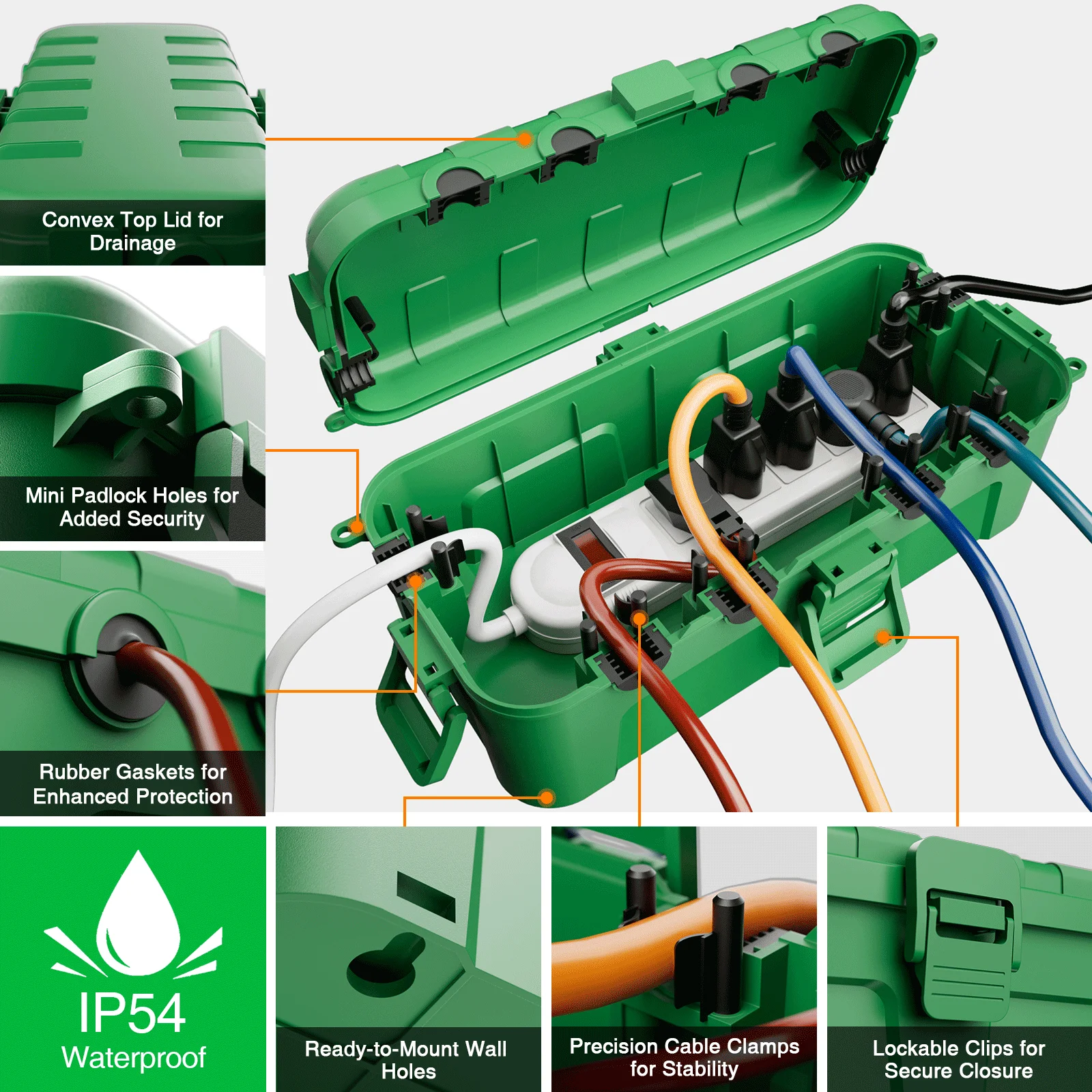 Medium Outdoor Weatherproof Electrical Cover IP54 Weatherproof Cable Box for Extension Cable/Power Strip/Angle Plug/Garden Tools