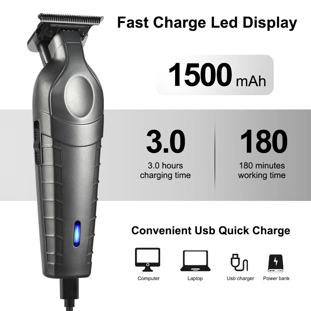 مقص شعر كهربائي لاسلكي للرجال ، شحن سريع يو إس بي ، جهاز تشذيب بالشفرات 0 ، ماكينة تقطيع لأسلوب فائق النعومة