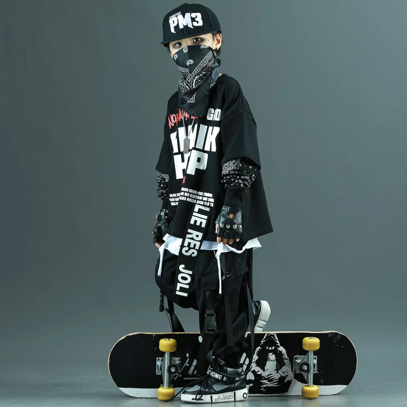 Kids Tracksuit Black Long Sleeve Tops + Pants Boys Hip Hop Streetwear Children Sportswear Sets Teenagers Clothing 10 12 13 14 Y